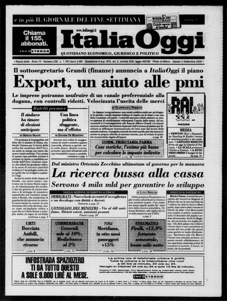 Italia oggi : quotidiano di economia finanza e politica